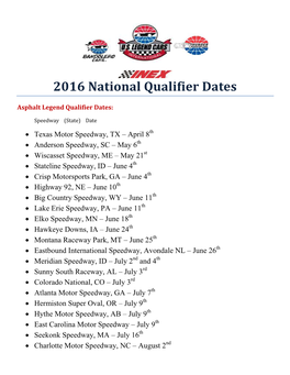 2016 National Qualifier Dates