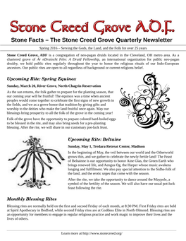 Stone Facts – the Stone Creed Grove Quarterly Newsletter