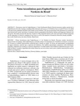 Notas Taxonômicas Para Euphorbiaceae S.L. Do Nordeste Do Brasil1