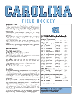 2019 UNC Field Hockey Schedule Heels Beat No