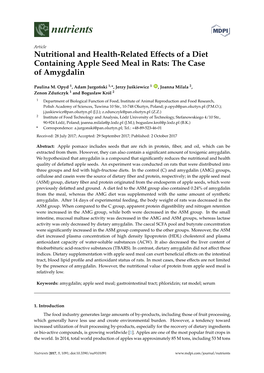 Nutritional and Health-Related Effects of a Diet Containing Apple Seed Meal in Rats: the Case of Amygdalin