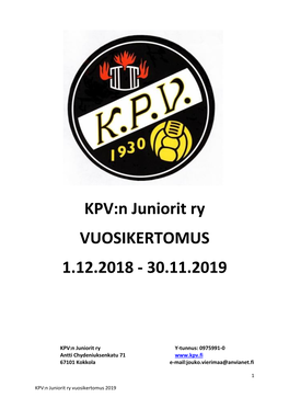 KPV:N Juniorit Ry VUOSIKERTOMUS 1.12.2018 - 30.11.2019