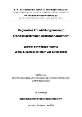 Regionales Entwicklungskonzept Arbeitsmarktregion Göttingen