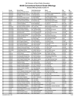 08-09 Conventional School Grade Offerings Schools Offering Grades 9 And/Or 10