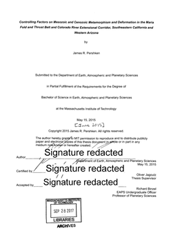 Signature Redacted ,E Ftrnent of Earth, Atmospheric and Planetary Sciences Z - / 7/ May 15, 2015 Certifiedby Signature Redactea Oliver Jagoutz Thesis Supervisor