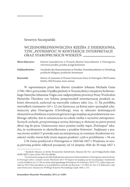 Seweryn Szczepański WCZESNOŚREDNIOWIECZNA RZEŹBA Z DZIERZGONIA, TZW. „POTRIMPOS”, W KONTEKŚCIE INTERPRETACJI ORAZ STAROP