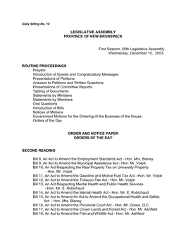 Daily Sitting 10, Wednesday, December 10, 2003, Order And