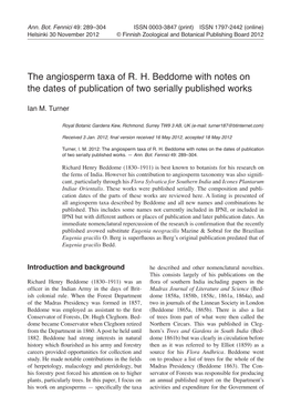 The Angiosperm Taxa of R. H. Beddome with Notes on the Dates of Publication of Two Serially Published Works