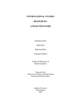 International Studies Resources: a Selected Guide