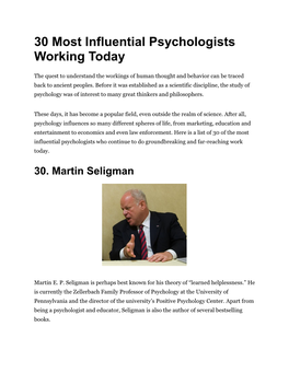 30 Most Influential Psychologists Working Today