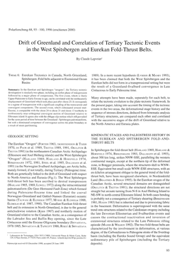 Drift of Greenland and Correlation of Tertiary Teetonic Events in the West Spitsbergen and Eurekan Fold-Thrust Belts