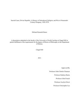 A History of Nationhood, Religion, and War in Nineteenth- Century Paraguay, 1850-1870