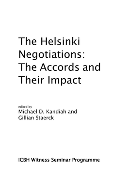 The Helsinki Negotiations: the Accords and Their Impact