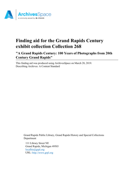 Finding Aid for the Grand Rapids Century Exhibit Collection Collection