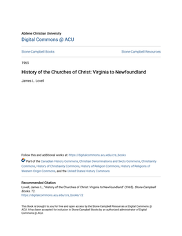 History of the Churches of Christ: Virginia to Newfoundland