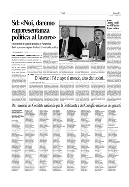 Sd: «Noi, Daremo Per Il Partito Democratico