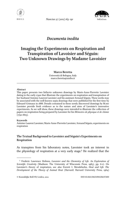 Imaging the Experiments on Respiration and Transpiration of Lavoisier and Séguin: Two Unknown Drawings by Madame Lavoisier