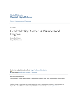 Gender Identity Disorder : a Misunderstood Diagnosis Kristopher J