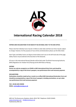 International Racing Calendar 2018