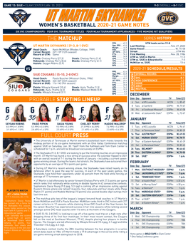 Ut Martin Skyhawks Women’S Basketball 2020-21 Game Notes