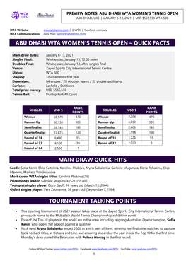 Abu Dhabi Wta Women's Tennis Open – Quick Facts Main