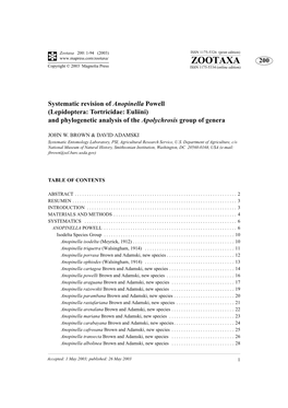 Zootaxa 200: 1-94 (2003) ISSN 1175-5326 (Print Edition) ZOOTAXA 200 Copyright © 2003 Magnolia Press ISSN 1175-5334 (Online Edition)