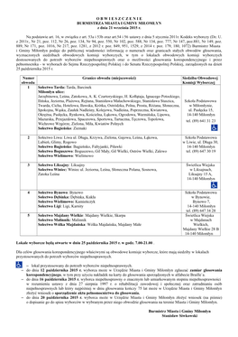 O B W I E S Z C Z E N I E BURMISTRZA MIASTA I GMINY MIŁOMŁYN Z Dnia 21 Września 2015 R
