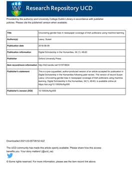Uncovering Gender Bias in Newspaper Coverage of Irish Politicians Using Machine Learning