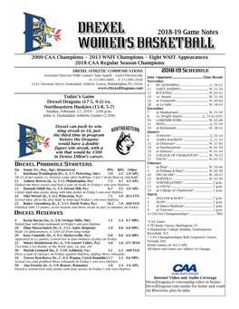 Drexel Women's Basketball Drexel Combined Team Statistics (As of Feb 16, 2019) All Games
