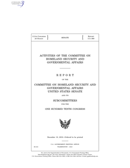 Activities of the Committee on Homeland Security and Governmental Affairs