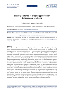 Size Dependence of Offspring Production in Isopods