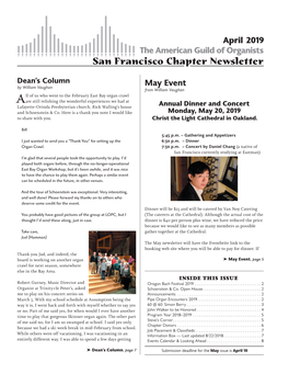 April 2019 the American Guild of Organists San Francisco Chapter Newsletter