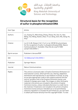 Structural Basis for the Recognition of Sulfur in Phosphorothioated DNA