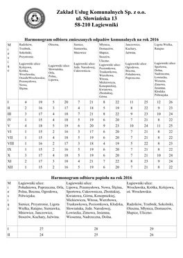 Zakład Usług Komunalnych Sp. Z O.O. Ul. Słowiańska 13 58-210 Łagiewniki