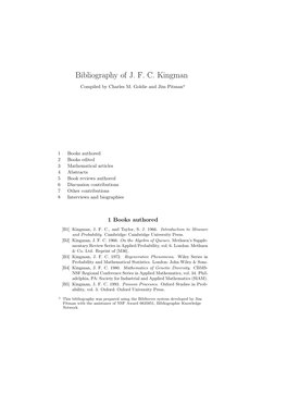 Bibliography of J. F. C. Kingman