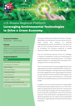 U.S.-Russia Regional Platform: Leveraging Environmental Technologies to Drive a Green Economy