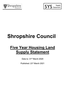 Shropshire Council Five Year Housing Land Supply Statement (2020)