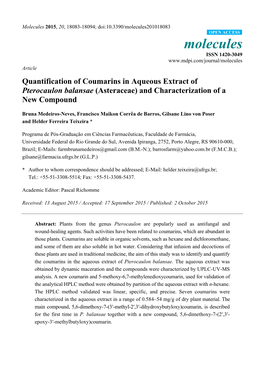 Quantification of Coumarins in Aqueous Extract of Pterocaulon Balansae (Asteraceae) and Characterization of a New Compound