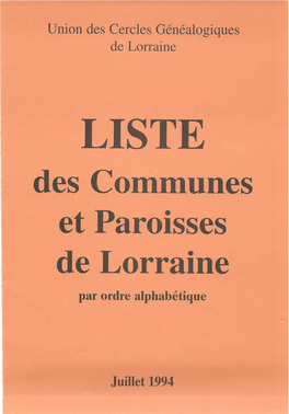 Liste Des Communes Et Paroisses De Lorraine