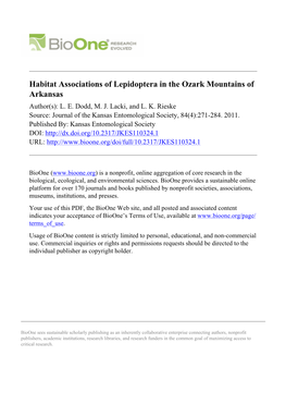 Habitat Associations of Lepidoptera in the Ozark Mountains of Arkansas Author(S): L