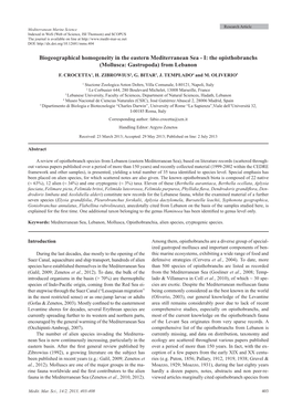 Biogeographical Homogeneity in the Eastern Mediterranean Sea - I: the Opisthobranchs (Mollusca: Gastropoda) from Lebanon F