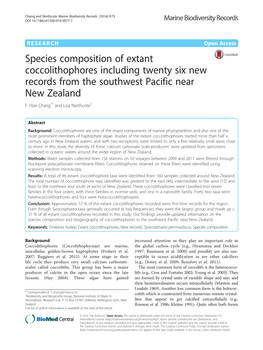 Species Composition of Extant Coccolithophores Including Twenty Six New Records from the Southwest Pacific Near New Zealand F