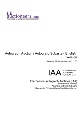 Autograph Auction / Autografo Subasta - English Version Saturday 29 September 2012 11:00