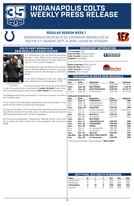 Indianapolis Colts Weekly Press Release