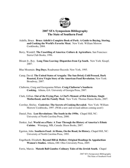 2007 SFA Symposium Bibliography the State of Southern Food