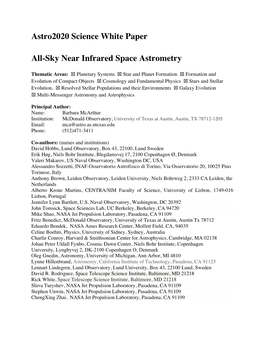 Astro2020 Science White Paper All-Sky Near Infrared Space Astrometry