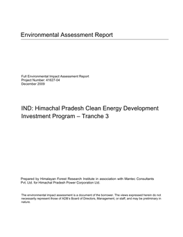 Environmental Assessment Report IND: Himachal Pradesh Clean Energy Development Investment Program