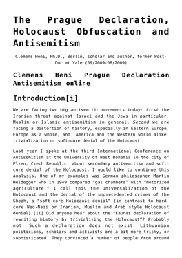 The Prague Declaration, Holocaust Obfuscation and Antisemitism