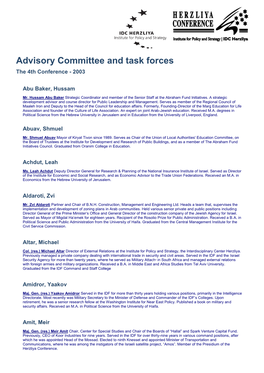 Advisory Committee and Task Forces the 4Th Conference - 2003