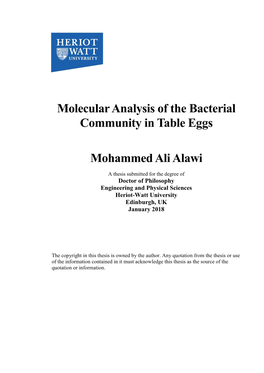 Molecular Analysis of the Bacterial Community in Table Eggs